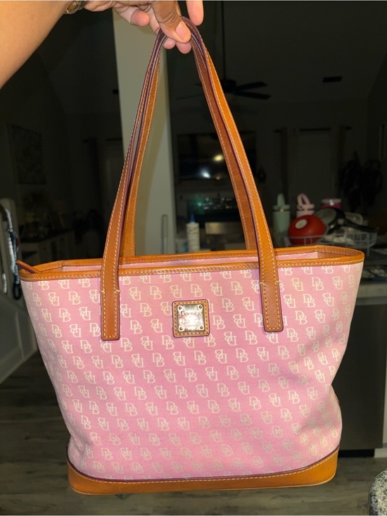 Dooney & Bourke Handbags - Dooney & Bourke Pink Canvas Tote with Tan Leather Trim